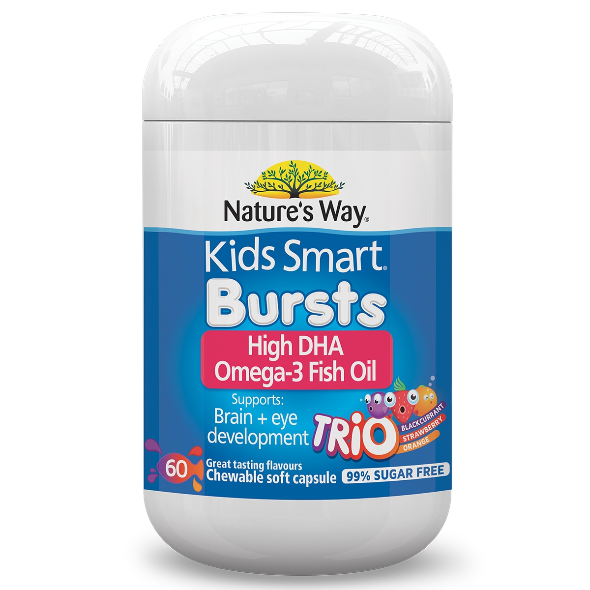 Natures Way Kids Smart Bursts Omega 3 DHA Trio's 60 Chewable Capsules