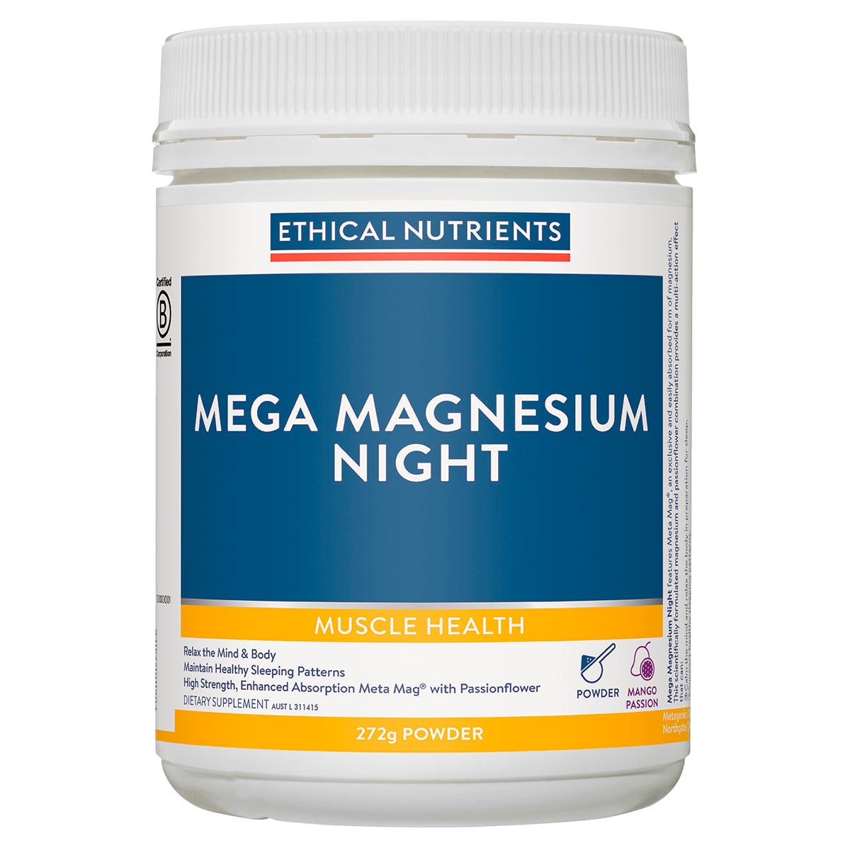 Ethical Nutrients Mega Magnesium Night Powder Mango Passion 272g